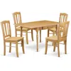 East West Furniture Dining Room Set Oak, Mzdl5-oak-w