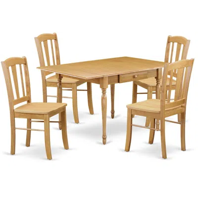 East West Furniture Dining Room Set Oak, Mzdl5-oak-w