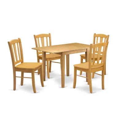 East West Furniture Dining Room Set Oak, Nddl5-oak-w
