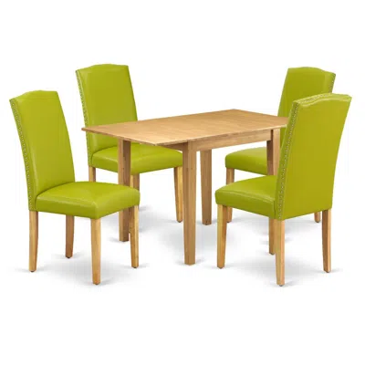 East West Furniture Dining Room Set Oak, Nden5-oak-51