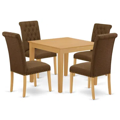 East West Furniture Dining Room Set Oak, Oxbr5-oak-18