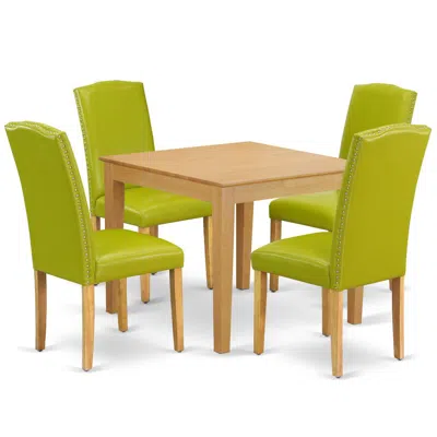 East West Furniture Dining Room Set Oak, Oxen5-oak-51