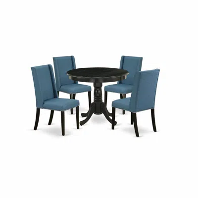 East West Furniture Dining Room Set Wirebrushed Black, Anfl5-abk-21 In Blue