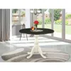East West Furniture Dining Room Table With Drop Leaves - Black Table Top And Linen White Pedestal Leg Finish