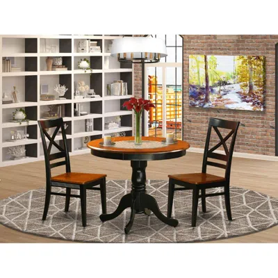 East West Furniture Dining Set - 3 Pcs With 2 Wood Chairs In Black