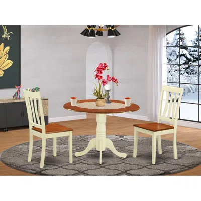 East West Furniture Dining Set - 3 Pcs With 2 Wood Chairs In Buttermilk