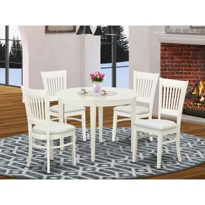 East West Furniture Dining Table- Dining Chairs, Bova5-lwh-c In White