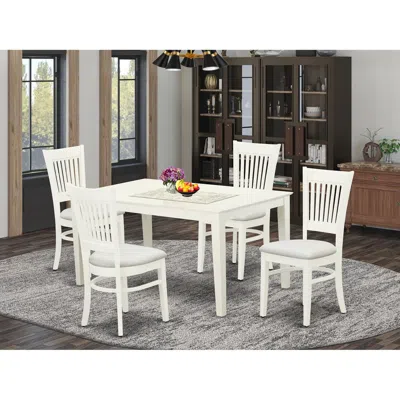 East West Furniture Dining Table- Dining Chairs, Cava5-lwh-c In White