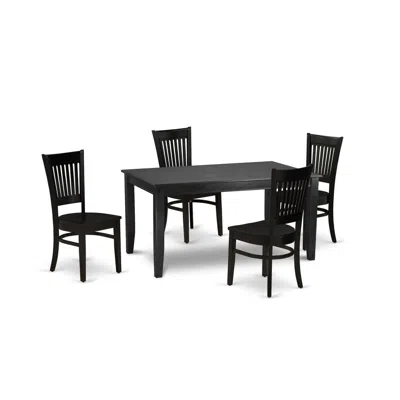 East West Furniture Dining Table- Dining Chairs, Duva5-blk-w