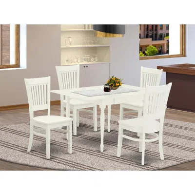 East West Furniture Dining Table- Dining Chairs, Mzva5-lwh-w In White