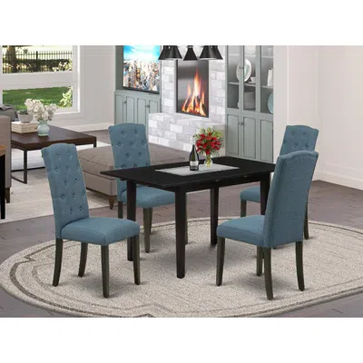 East West Furniture Dining Table- Dining Chairs, Noce5-blk-21 In Blue