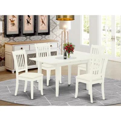 East West Furniture Dining Table- Dining Chairs, Noda5-lwh-c In White