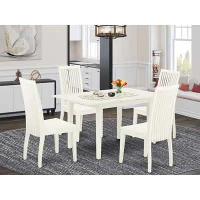 East West Furniture Dining Table- Dining Chairs, Noip5-lwh-w In White