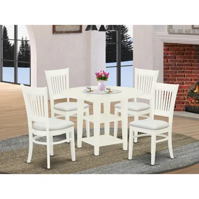 East West Furniture Dining Table- Dining Chairs, Suva5-lwh-c In White