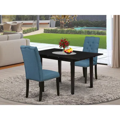 East West Furniture Dining Table- Parson Chairs, Noel3-blk-21 In Blue