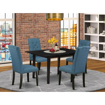 East West Furniture Dining Table- Parson Chairs, Noel5-blk-21 In Blue