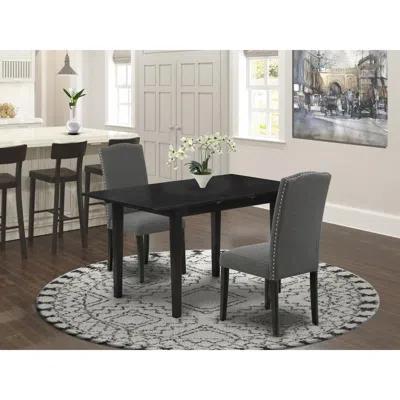 East West Furniture Dining Table- Parson Chairs, Noen3-blk-20 In Gray