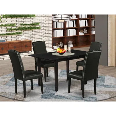 East West Furniture Dining Table- Parson Chairs, Noen5-blk-69 In Black