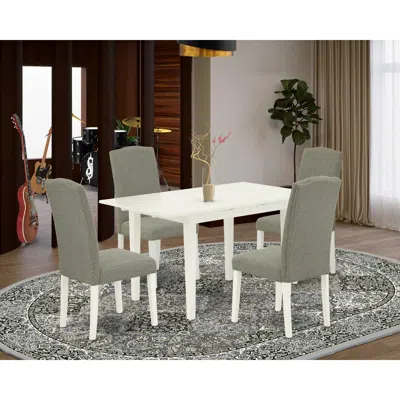 East West Furniture Dining Table- Parson Chairs, Noen5-lwh-06 In Blue