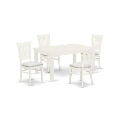 East West Furniture Dining Table- Table Leg Dining Chairs, Weva5-lwh-c In White