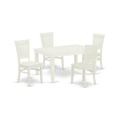 East West Furniture Dining Table- Table Leg Dining Chairs, Weva5-lwh-w In White