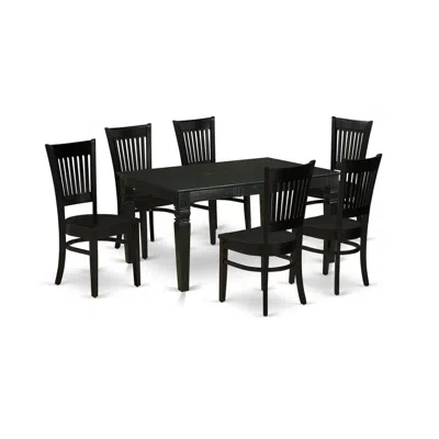 East West Furniture Dining Table- Table Leg Dining Chairs, Weva7-blk-w