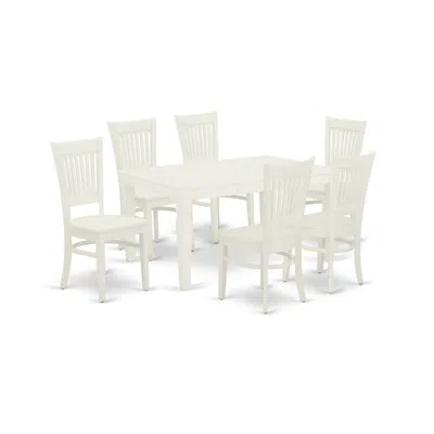 East West Furniture Dining Table- Table Leg Dining Chairs, Weva7-lwh-w In White