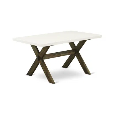 East West Furniture Dining Table Distressed Jacobean & Linen White, Xt726