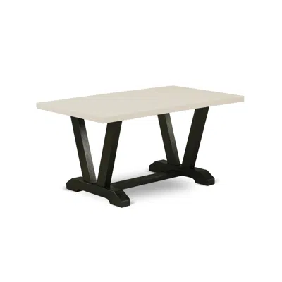 East West Furniture Dining Table Wire Brushed Black & Linen White, Vt626