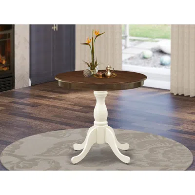 East West Furniture Dinning Table - Walnut Table Top And Linen White Pedestal Leg Finish In Brown