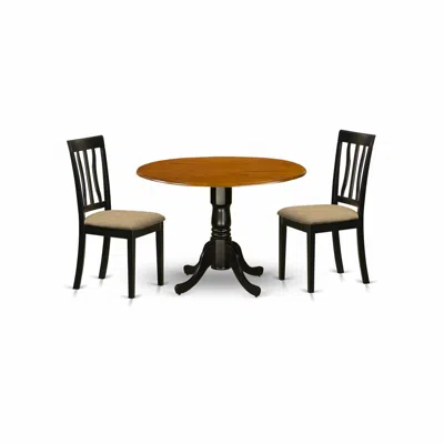 East West Furniture Dlan3-bch-c Dining Set - 3 Pcs With 2 Wood Chairs