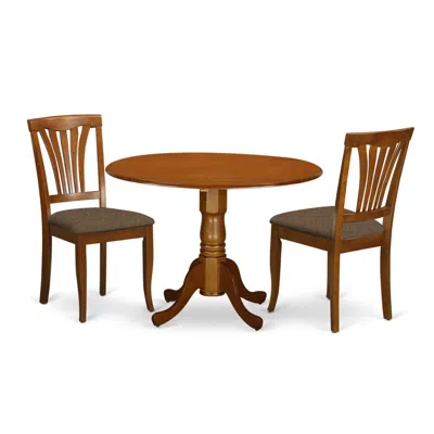 East West Furniture Dlav3-sbr-c 3 Pc Kitchen Nook Dining Set-round Kitchen Table And 2 Dinette Chairs In Brown