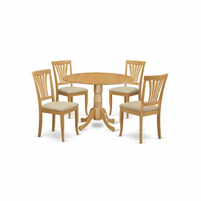 East West Furniture Dlav5-oak-c 5 Pc Kitchen Nook Dining Set-round Kitchen Table And 4 Kitchen Chairs In Blue