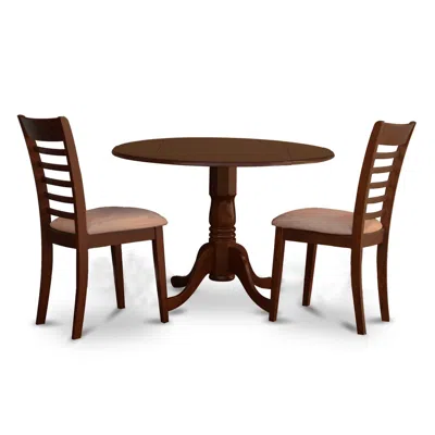 East West Furniture Dlml3-mah-c 3 Pc Small Kitchen Table And Chairs Set-round Kitchen Table And 2 Dining Chairs In Black