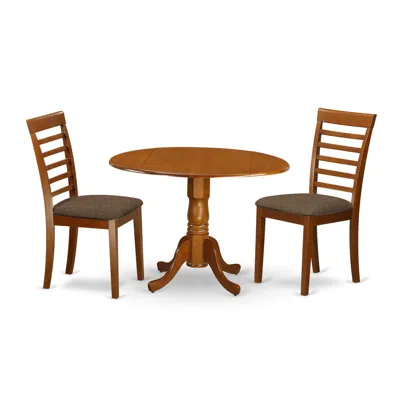 East West Furniture Dlml3-sbr-c 3 Pc Kitchen Table Set-small Kitchen Table And 2 Dining Chairs In Brown