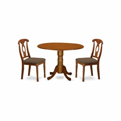 East West Furniture Dlna3-sbr-c 3 Pc Small Kitchen Table Set-kitchen Table And 2 Kitchen Chairs. In Brown