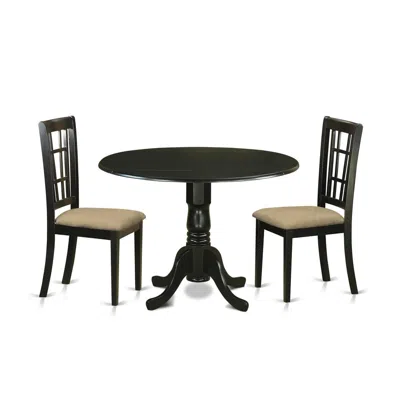 East West Furniture Dlni3-blk-c 3 Pctable Set For 2-dinette Table And 2 Dinette Chairs In Brown