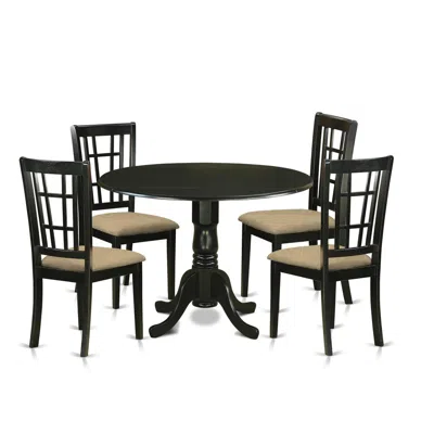 East West Furniture Dlni5-blk-c 5 Pc Dining Room Set For 4-dining Table And 4 Dining Chairs In Black