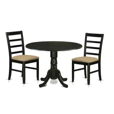 East West Furniture Dlpf3-blk-c 3 Pc Dining Room Set-dining Table And 2 Dining Chairs In Black