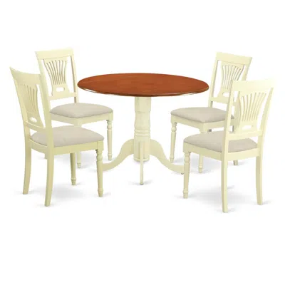 East West Furniture Dlpl5-bmk-c 5 Pc Kitchen Table Set-dining Table And 4 Wooden Kitchen Chairs In Buttermilk And Cherry In Neutral