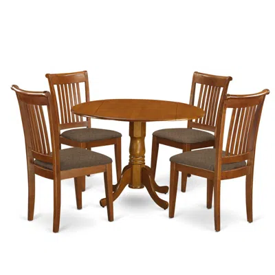 East West Furniture Dlpo5-sbr-c 5 Pc Kitchen Table Set-small Kitchen Table-plus 4 Dinette Chairs In Blue