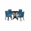East West Furniture A Dining Room Table Set Of 4 Wonderful Kitchen Chairs Using Linen Fabric Mineral Blue Color And A Be