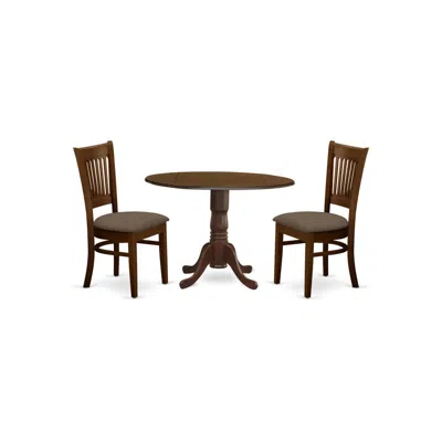 East West Furniture Dlva3-esp-c 3 Pc2-drop-leaf Dining Table And 2 Dining Chairs In Brown