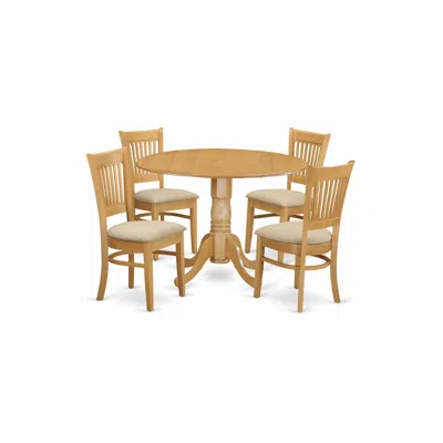 East West Furniture Dlva5-oak-c 5 Pc Small Kitchen Table Set-drop Leaf Table And 4 Dinette Chairs In Brown