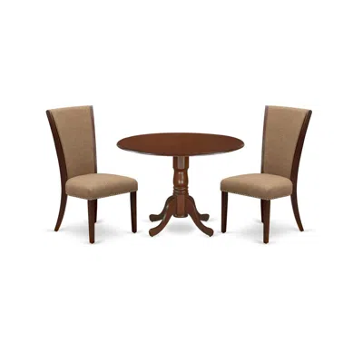 East West Furniture East-west Furniture Dlve3-mah-47 - A Dining Room Table Set Of Two Excellent Dining Chairs With Linen In Brown