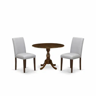 East West Furniture Dmab3-awa-05 3 Piece Kitchen Table Set Includes 1 Drop Leaves Wood Table And 2 Grey Linen Fabric Par