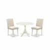 East West Furniture Dmab3-lwh-02 3 Piece Dining Room Set Includes 1 Drop Leaves Wood Table And 2 Light Beige Linen Fabri