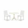 East West Furniture Dmab3-lwh-64 3 Piece Dining Room Set Includes 1 Drop Leaves Dining Table And 2 White Pu Leather Upho