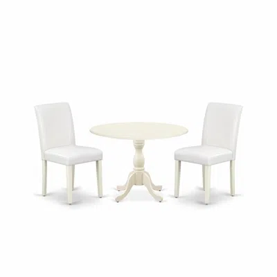 East West Furniture Dmab3-lwh-64 3 Piece Dining Room Set Includes 1 Drop Leaves Dining Table And 2 White Pu Leather Upho