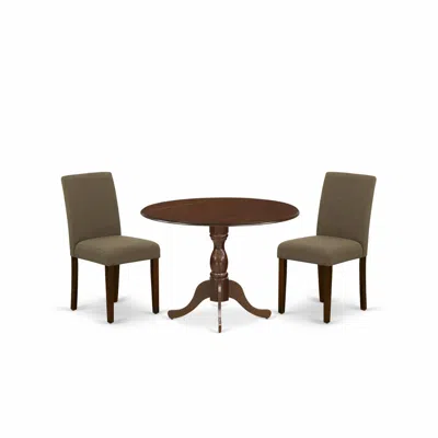 East West Furniture Dmab3-mah-18 3 Piece Dinning Room Table Set Contains 1 Drop Leaves Wood Dining Table And 2 Coffee Li